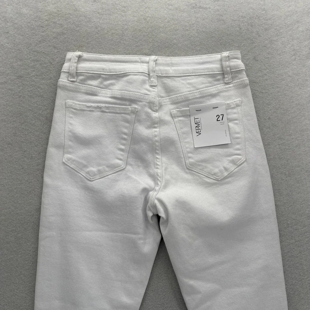 Vervet Skinny Jeans Womens 27 Mid Rise White Distressed Raw Hem Stretch Denim - Picture 11 of 15
